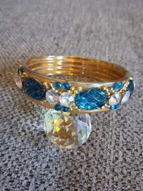 Gold Tone Bracelet with Blue and Clear Acrylic Accents